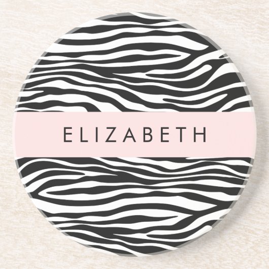 Zebraprint, strepen, zwart-wit, Jouw naam Zandsteen Onderzetter (Voorkant)
