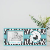 Zebraprint Turquoise Accent Geboorteaankondiging Aankondiging (Staand voorkant)