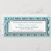 Zebraprint Turquoise Accent Geboorteaankondiging Aankondiging (Achterkant)