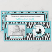 Zebraprint Turquoise Accent Geboorteaankondiging Aankondiging (Voorkant / Achterkant)