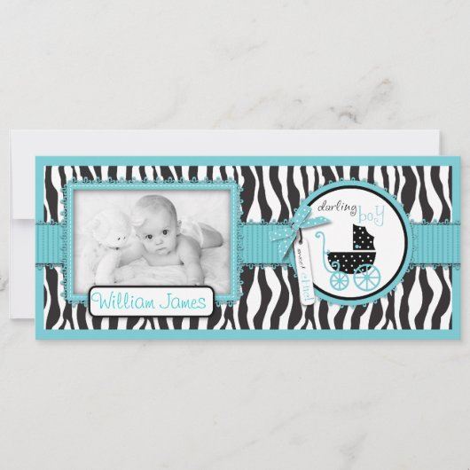 Zebraprint Turquoise Accent Geboorteaankondiging Aankondiging (Voorkant)