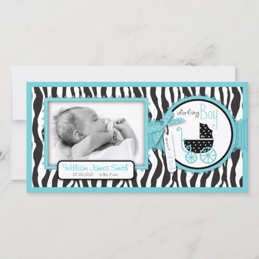 Zebraprint Turquoise Accent Geboorteaankondiging Aankondiging (Voorkant)