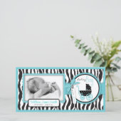 Zebraprint Turquoise Accent Geboorteaankondiging Aankondiging (Staand voorkant)
