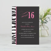 Zebraprint Uitnodiging voor Sweet 16 Feestje (Staand voorkant)