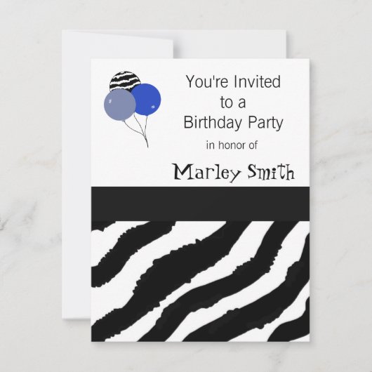 Zebraprint verjaardagsuitnodiging kaart (Voorkant)