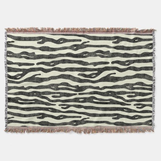 Zebraprint Zwart Beige Distress  Dier Deken (Voorkant)
