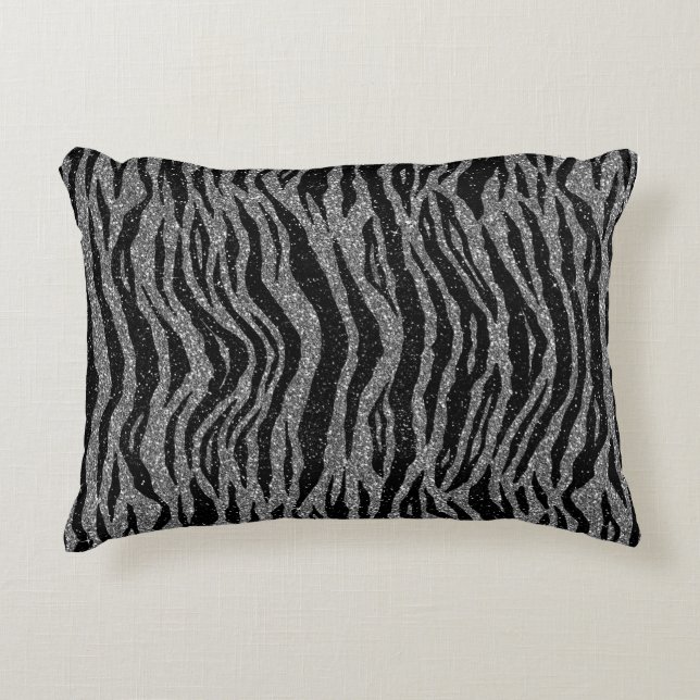 Zebraprint zwart en grijs zilver accent kussen (Voorkant)