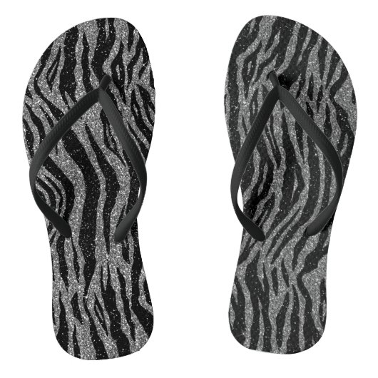 Zebraprint zwart en grijs zilver teenslippers (Voetbed)