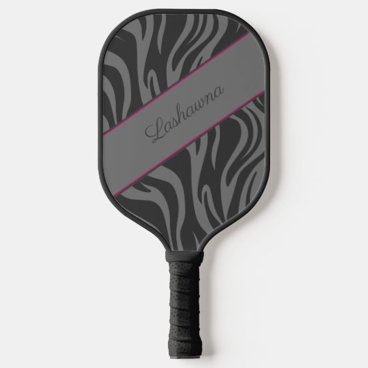 Zebraprint Zwart, Grijs, Heet Roze Persoonlijk Pickleball Paddle (Voorkant)