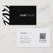 Zebraprint zwart modern styliste visitekaartje (Voorkant / Achterkant)