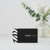 Zebraprint zwart modern styliste visitekaartje (Staand voorkant)