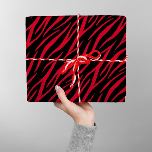 Zebraprint zwart rood leuk modern kerstpatroon cadeaupapier