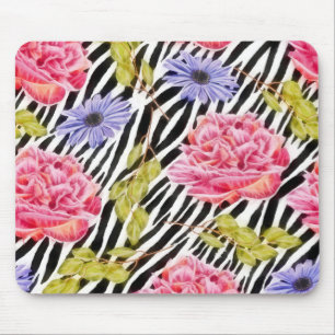 Zebra's afdrukken met roze en Paarse Floral Muismat
