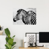 Zebras Animals Wildlife Black en White Poster (Thuiskantoor)