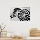 Zebras Animals Wildlife Black en White Poster (Keuken)