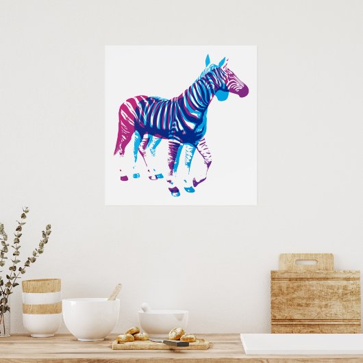 Zebras - blauw en Paars Poster (Keuken)