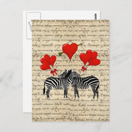 zebras en hart briefkaart (Voorkant / Achterkant)