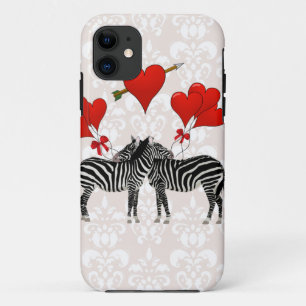 Zebras en harten in roze vocht iPhone 11 hoesje