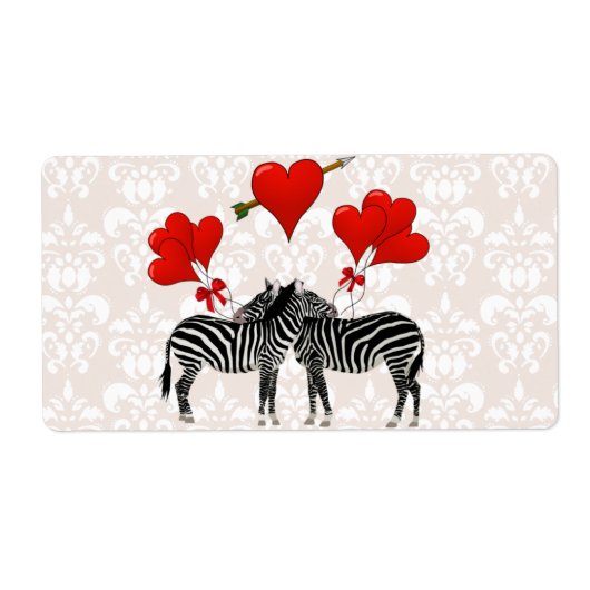 Zebras en harten in roze vocht etiket (Voorkant)
