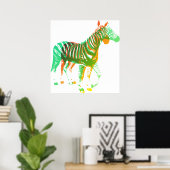 Zebras - Groen en Oranje Poster (Thuiskantoor)