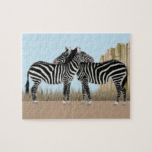 Zebra's Grooming op Serengeti Jigsaw Puzzel (Horizontaal)