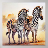 Zebras in Safari Serene Afrikaanse Wildlife Art Poster (Voorkant)