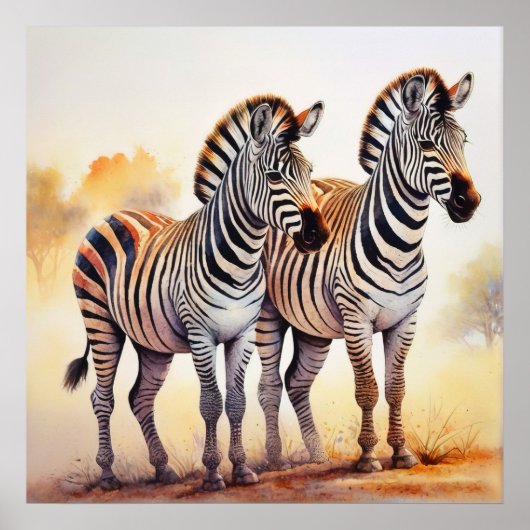 Zebras in Safari Serene Afrikaanse Wildlife Art Poster (Voorkant)