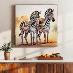 Zebras in Safari Serene Afrikaanse Wildlife Art Poster