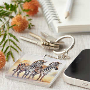 Zebras in Safari Serene Afrikaanse Wildlife Art Sleutelhanger