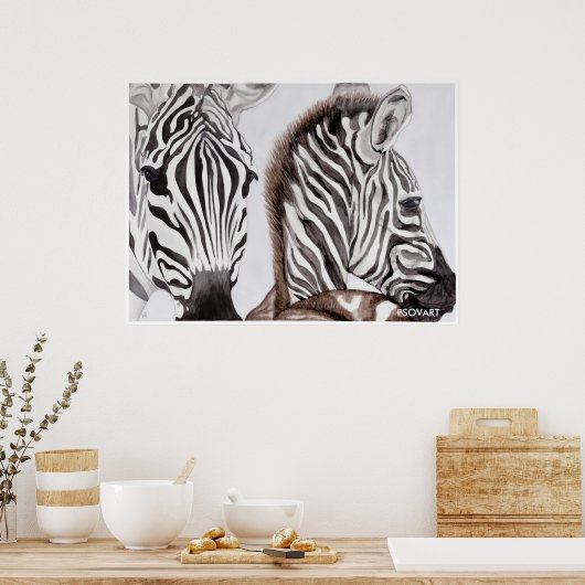 Zebras Moeder en Kind Poster (Keuken)