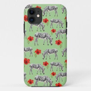Zebras onder Hibiscus Flowers Case-Mate iPhone Case