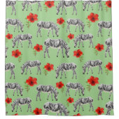 Zebras onder Hibiscus Flowers Douchegordijn (Voorkant)