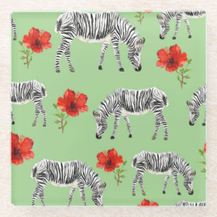 Zebras onder Hibiscus Flowers Glazen Onderzetter