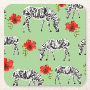 Zebras onder Hibiscus Flowers Kartonnen Onderzetters