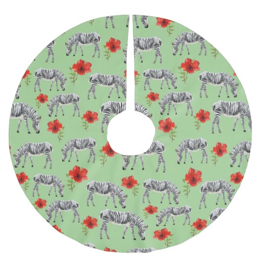 Zebras onder Hibiscus Flowers Kerstboom Rok (Voorkant)
