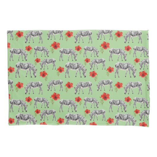 Zebras onder Hibiscus Flowers Kussensloop (Voorkant-Links)