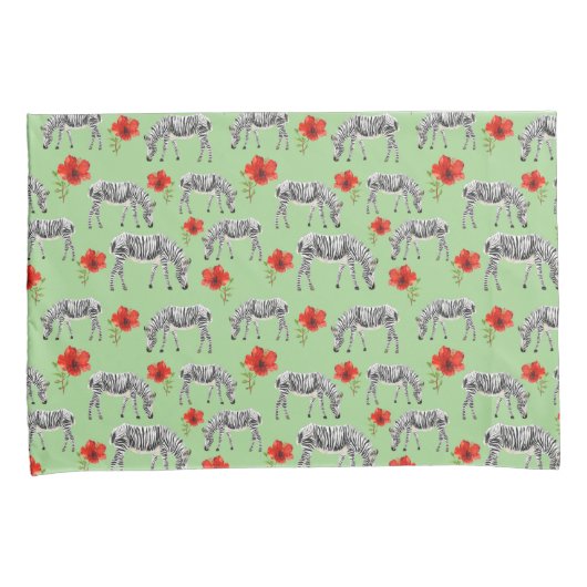 Zebras onder Hibiscus Flowers Kussensloop (Voorkant-Rechts)