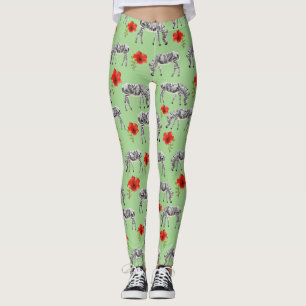 Zebras onder Hibiscus Flowers Leggings