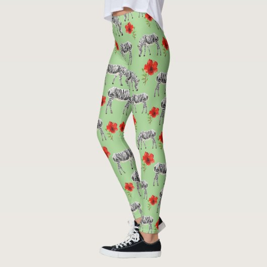 Zebras onder Hibiscus Flowers Leggings (Links)