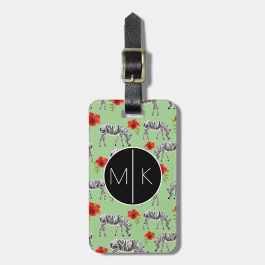 Zebras onder Hibiscus Flowers | Monogram Bagagelabel (Voorkant verticaal)