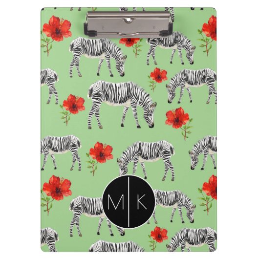 Zebras onder Hibiscus Flowers | Monogram Klembord (Voorkant)