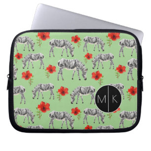 Zebras onder Hibiscus Flowers Monogram Laptop Sleeve