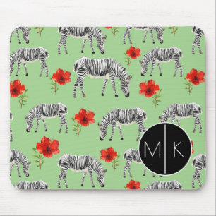 Zebras onder Hibiscus Flowers   Monogram Muismat