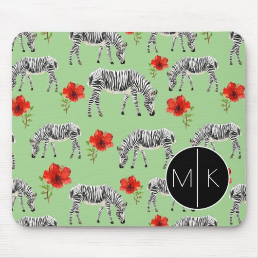 Zebras onder Hibiscus Flowers | Monogram Muismat (Voorkant)
