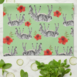 Zebras onder Hibiscus Flowers   Monogram Theedoek