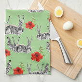 Zebras onder Hibiscus Flowers | Monogram Theedoek (Quarter Fold)