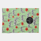 Zebras onder Hibiscus Flowers | Monogram Theedoek (Horizontaal)