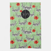 Zebras onder Hibiscus Flowers | Monogram Theedoek (Verticaal)