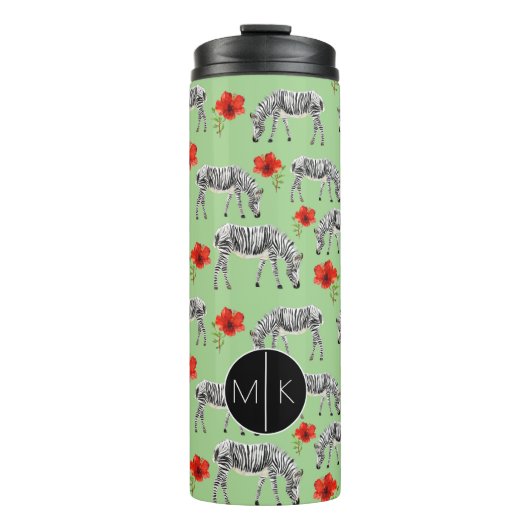 Zebras onder Hibiscus Flowers | Monogram Thermosbeker (Voorkant)