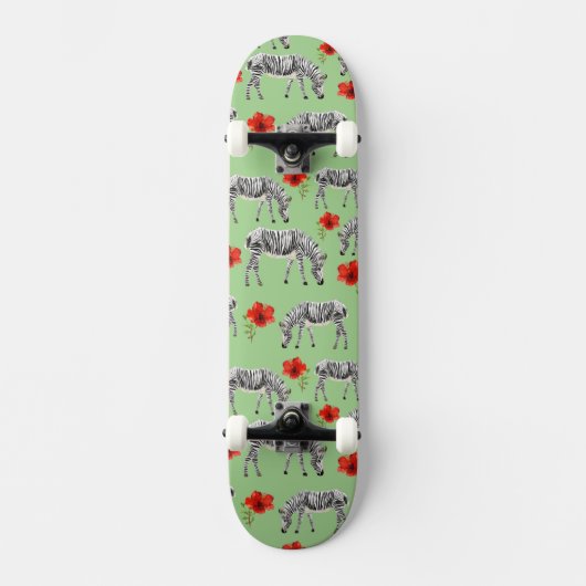 Zebras onder Hibiscus Flowers Skateboard (Voorkant)